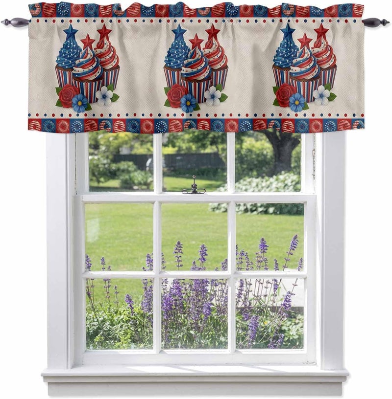 American Flag Ice Cream Valances for Windows, Short Curtains for Kitchen/Bathroom, Vintage 250th Anniversary Rod Pocket Window Treatment for Living Room/Doorway/Bedroom/Cafe Decor Panel 56"x16" - Image 1