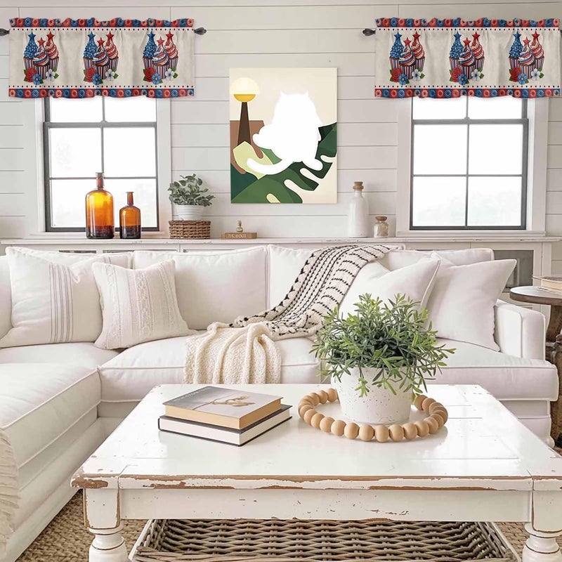 American Flag Ice Cream Valances for Windows, Short Curtains for Kitchen/Bathroom, Vintage 250th Anniversary Rod Pocket Window Treatment for Living Room/Doorway/Bedroom/Cafe Decor Panel 56"x16" - Image 4