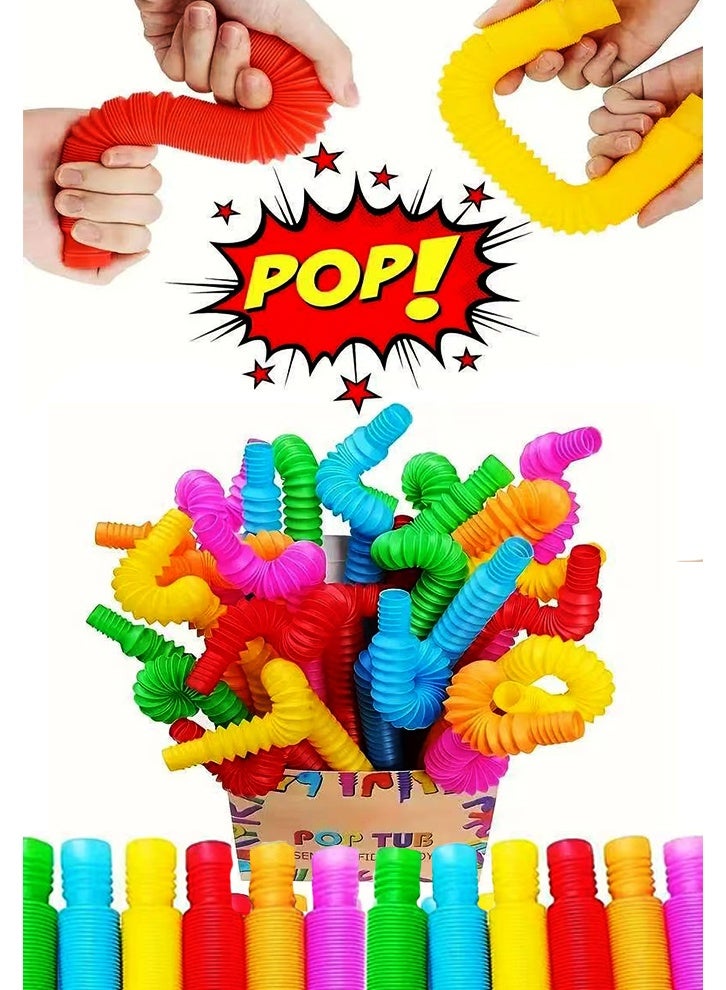 SAKOON Pack of 12 Stretch Sensory Toys Pop Tubes Sensory Fidget Tubes Toys for Toddler Toys for Endless Creativity & Fun for Kids. Connect it, pop it, expand it, and make it into different shapes for fun - Image 1