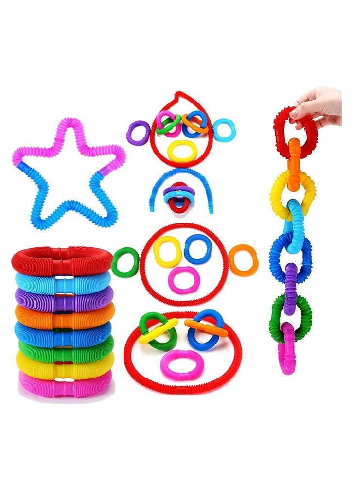 SAKOON Pack of 12 Stretch Sensory Toys Pop Tubes Sensory Fidget Tubes Toys for Toddler Toys for Endless Creativity & Fun for Kids. Connect it, pop it, expand it, and make it into different shapes for fun - Image 4