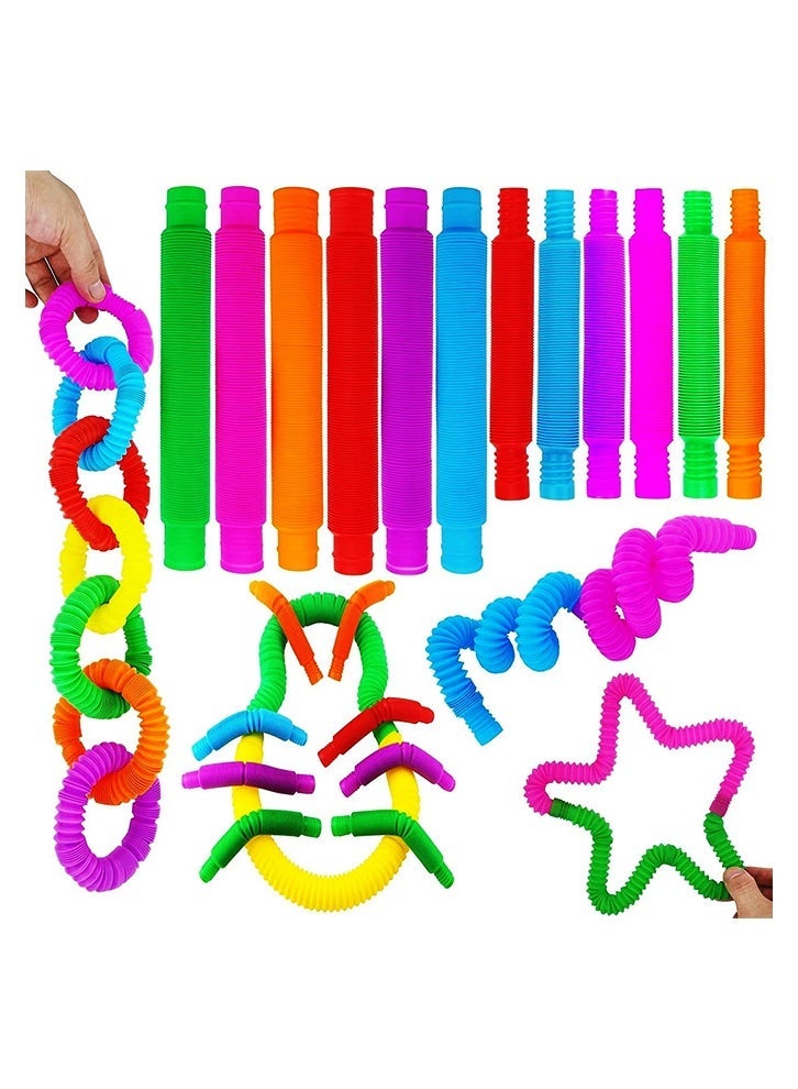 SAKOON Pack of 12 Stretch Sensory Toys Pop Tubes Sensory Fidget Tubes Toys for Toddler Toys for Endless Creativity & Fun for Kids. Connect it, pop it, expand it, and make it into different shapes for fun - Image 3