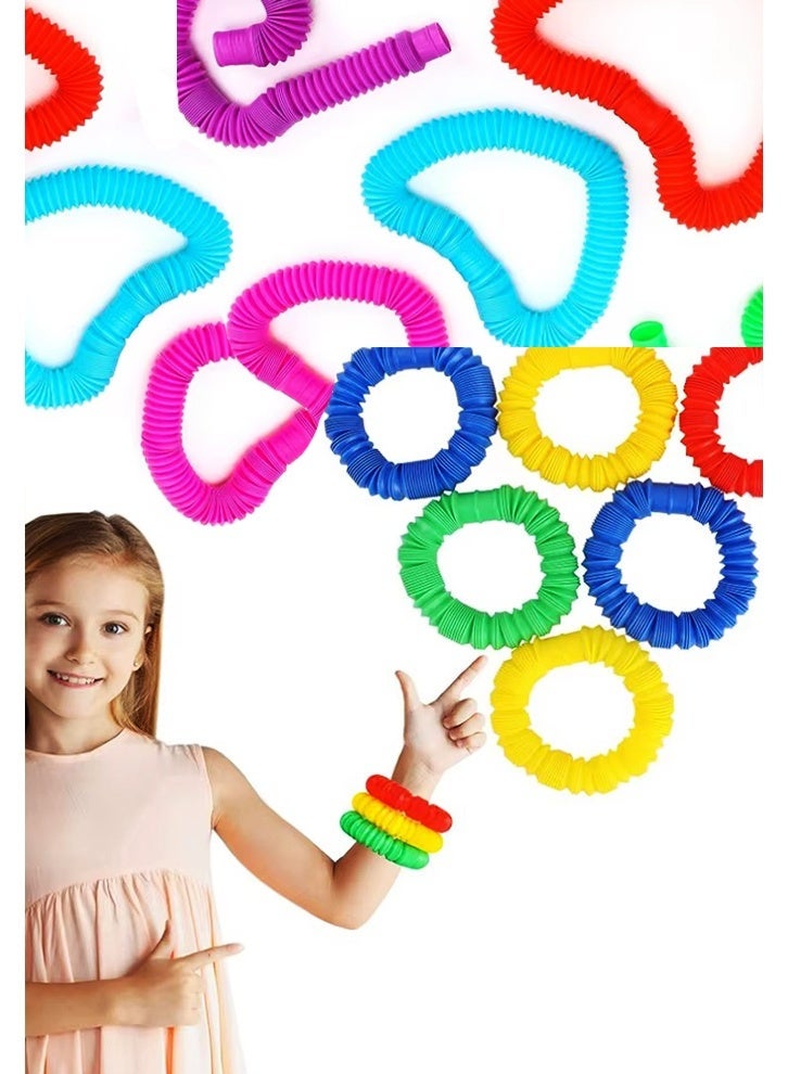 SAKOON Pack of 12 Stretch Sensory Toys Pop Tubes Sensory Fidget Tubes Toys for Toddler Toys for Endless Creativity & Fun for Kids. Connect it, pop it, expand it, and make it into different shapes for fun - Image 5