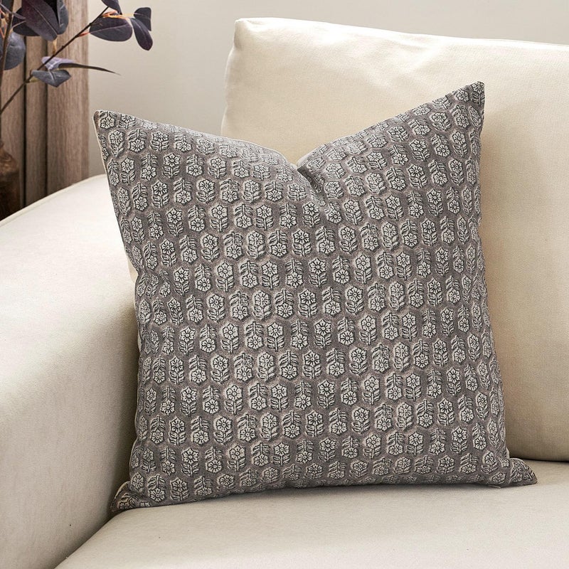 DOMVITUS Floral Pillow Covers 18x18 Pillow Cover Couch Pillows for Living Room Decorative Farmhouse Accent Block Print Throw Pillow Covers 1PC Light Taupe
