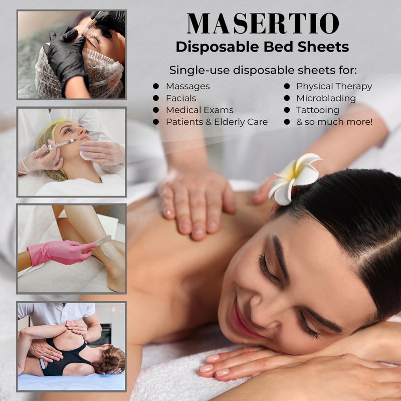 MASERTIO Disposable Massage Bed Cover - 60 Sheets Per Roll, Non-woven Disposable Material - Ideal for Spa, Massage Table, Tattoo, Waxing Table - No Crinkle Table Sheets - 31.5 x 71 Inches (1 Roll) - Image 3