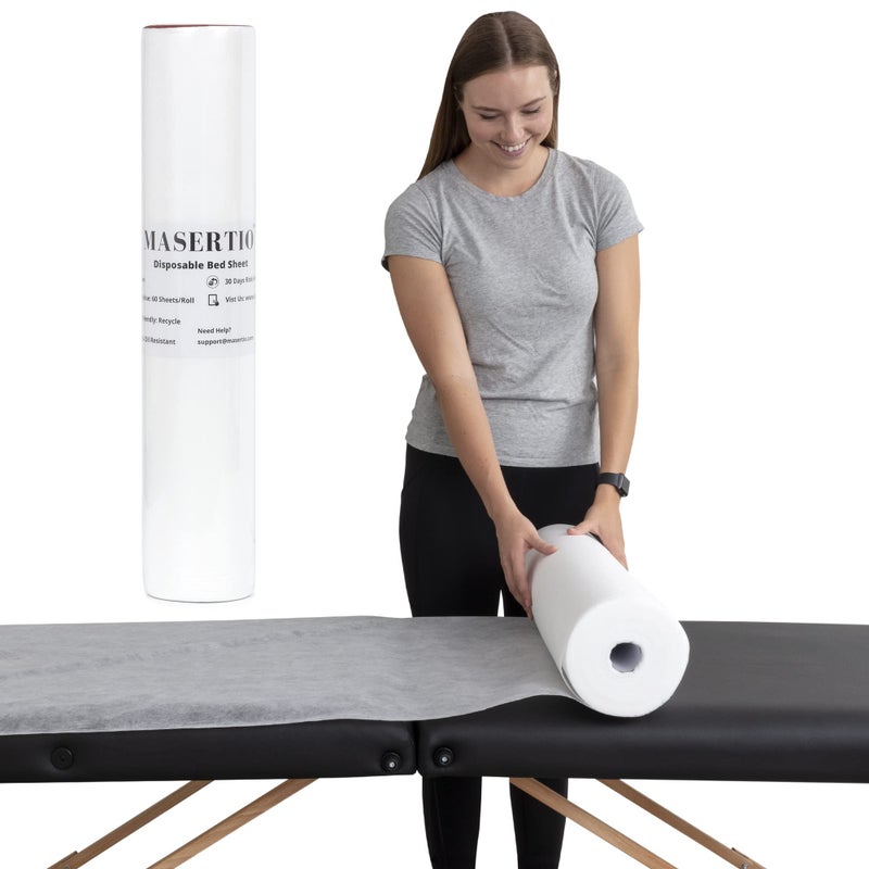 MASERTIO Disposable Massage Bed Cover - 60 Sheets Per Roll, Non-woven Disposable Material - Ideal for Spa, Massage Table, Tattoo, Waxing Table - No Crinkle Table Sheets - 31.5 x 71 Inches (1 Roll) - Image 1
