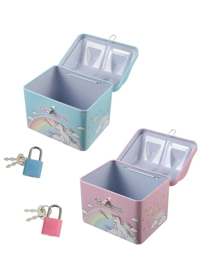 Rubik Money Bank with Padlock for Kids, Unicorn Metal House Cash Coin Savings Piggy Box (Pink)  - Image 2