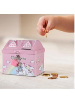 Rubik Money Bank with Padlock for Kids, Unicorn Metal House Cash Coin Savings Piggy Box (Pink)  - Image 3