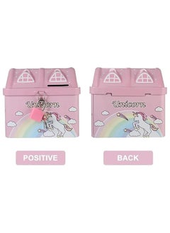Rubik Money Bank with Padlock for Kids, Unicorn Metal House Cash Coin Savings Piggy Box (Pink)  - Image 5
