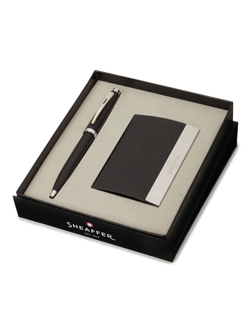 SHEAFFER Sheaffer Gift Set ft. Matte Black 100 Ballpoint Pen with Chrome Trims and Business Card Holder