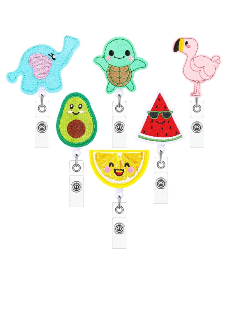 Y&D Felt Badge Reel Holder, 6 Pieces Retractable Holder Name ID Reels Funny Cute with Swivel Alligator Clip for School Nurse Doctor Teacher Office Worker  - Image 1