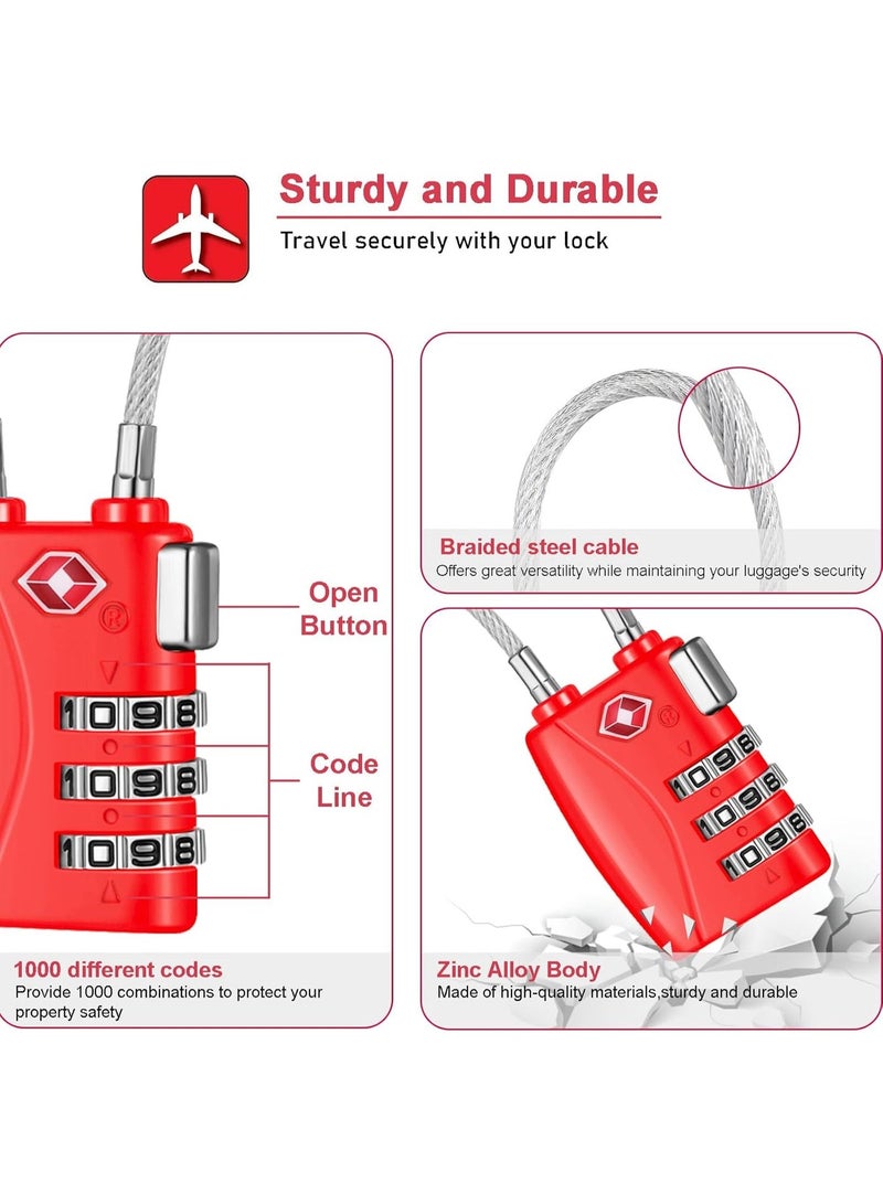 Approved Luggage Lock – 3-Digit Resettable Combination Cable Lock with 5.5-Inch Flexible Wire for Suitcases, Backpacks, Travel Bags & Small Gym Lockers (Red, 1 Pack) - Image 4