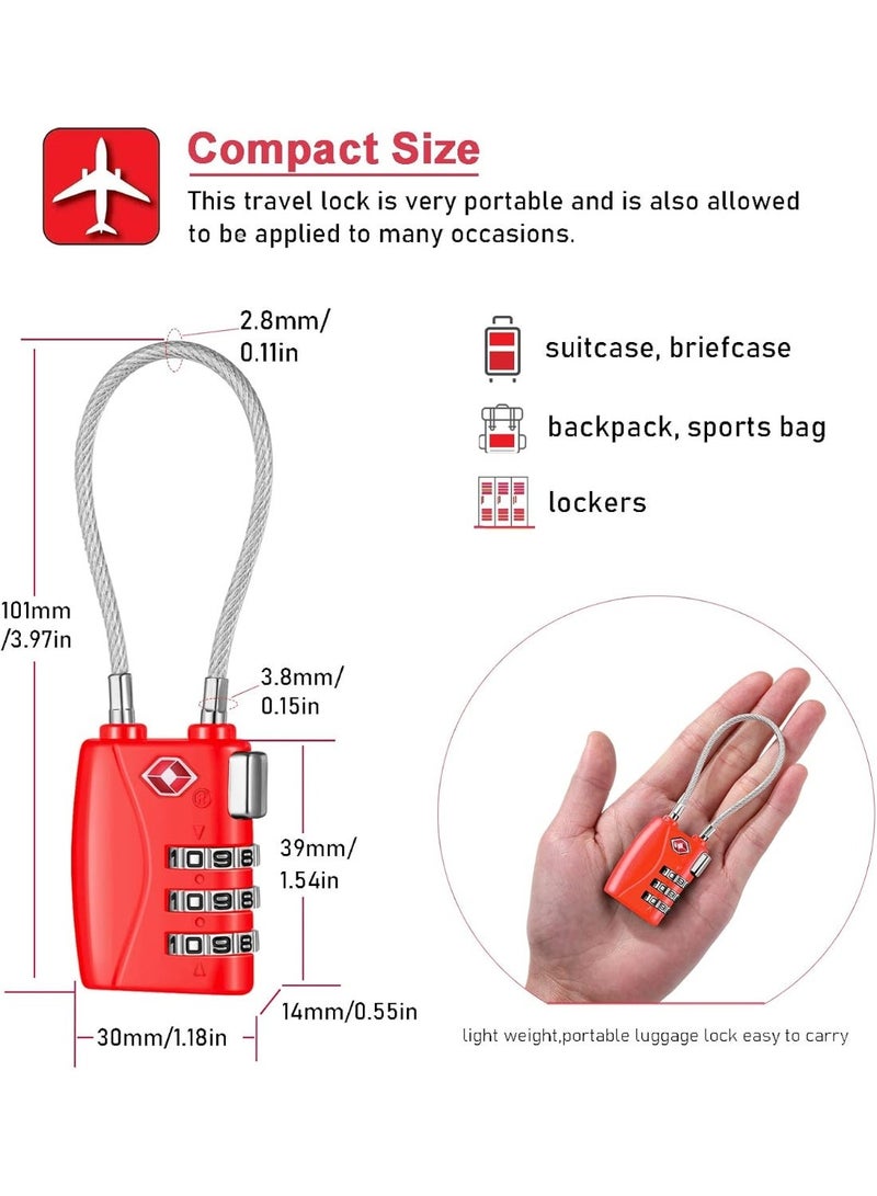 Approved Luggage Lock – 3-Digit Resettable Combination Cable Lock with 5.5-Inch Flexible Wire for Suitcases, Backpacks, Travel Bags & Small Gym Lockers (Red, 1 Pack) - Image 3