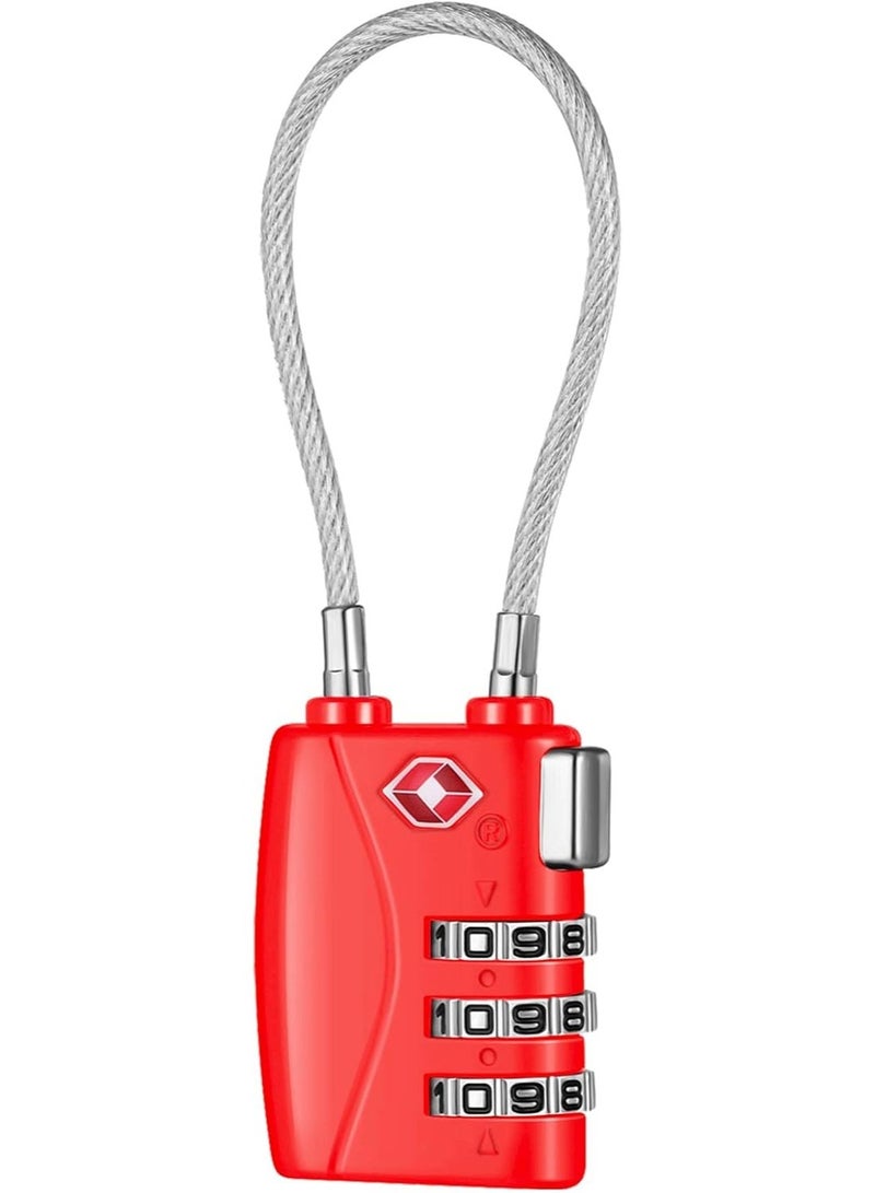 Approved Luggage Lock – 3-Digit Resettable Combination Cable Lock with 5.5-Inch Flexible Wire for Suitcases, Backpacks, Travel Bags & Small Gym Lockers (Red, 1 Pack) - Image 1
