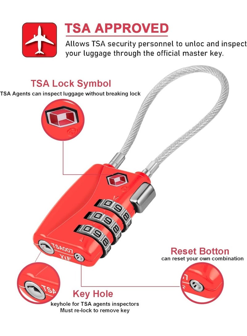 Approved Luggage Lock – 3-Digit Resettable Combination Cable Lock with 5.5-Inch Flexible Wire for Suitcases, Backpacks, Travel Bags & Small Gym Lockers (Red, 1 Pack) - Image 5