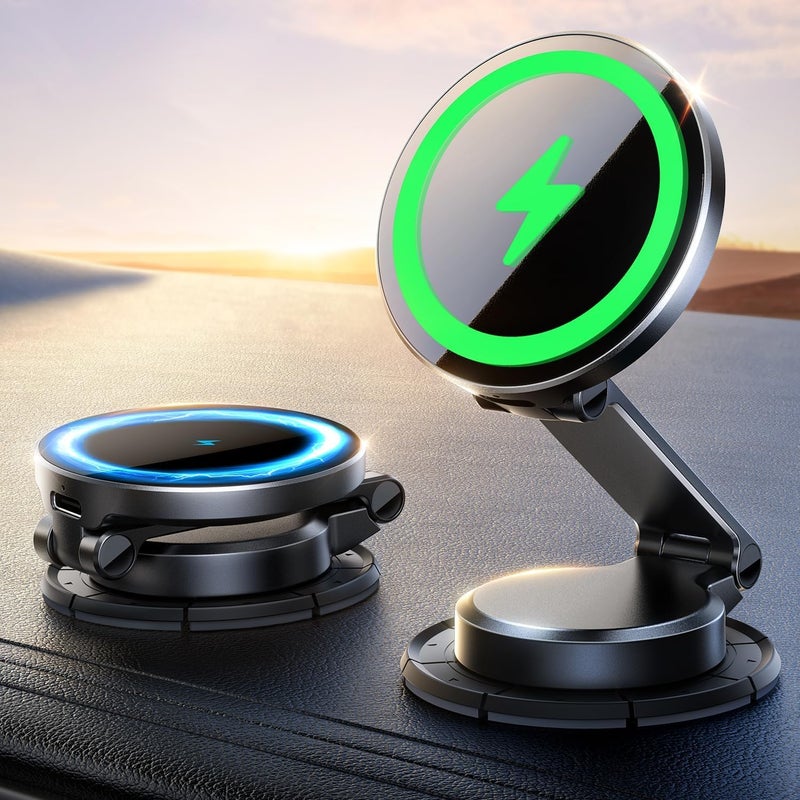 KASTWAVE for MagSafe Car Mount Charger, Hands Free Magnetic Phone Charger Holder, for Dashboard Wireless Car Charger, 15W Fast MagSafe Car Charger, for iPhone 16 Pro Max Plus/iPhone 15 14 13 12 (Black) - Image 1