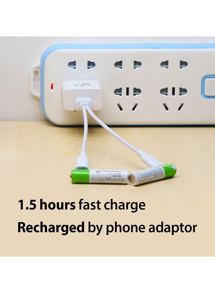 بطاريات AA قابلة لإعادة الشحن عبر USB   1.5فولت 2600 مللي أمبير في الساعة كابل شحن USB من النوع C سعة عالية 1200 دورة حماية من الشحن الزائد مع كابل شحن 4 في 1 عبوة من 4  - Image 5