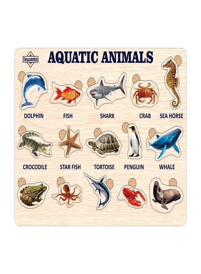 TreasureBox Wooden Puzzle Educational Board Learning Toy Tray for Kids, Size 22x30 cm (Aquatic Animals) - Image 1