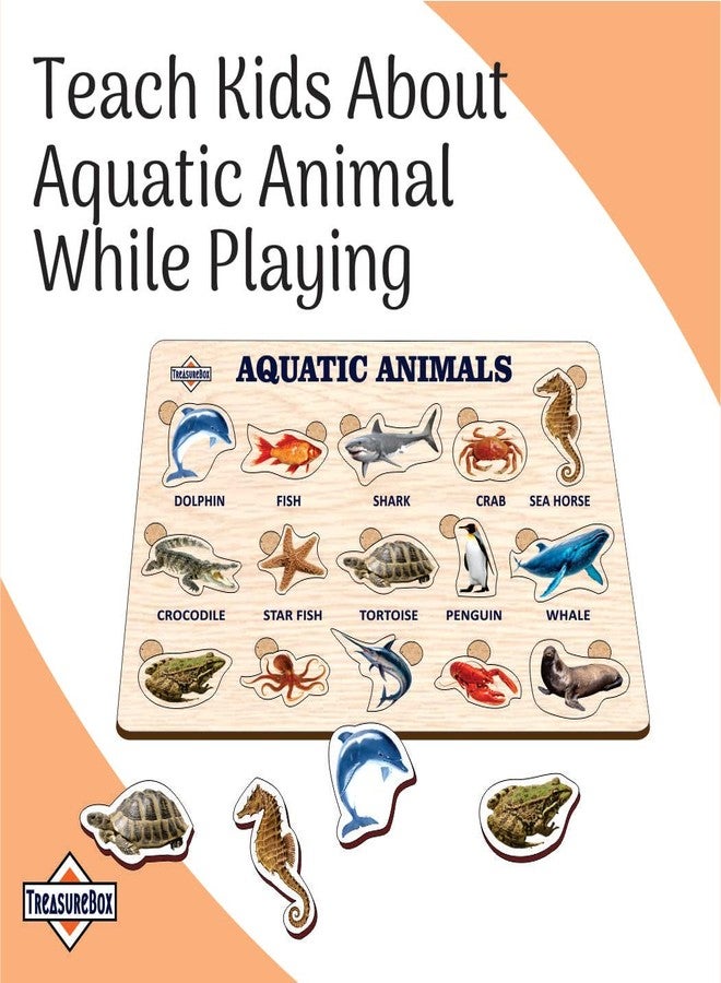 TreasureBox Wooden Puzzle Educational Board Learning Toy Tray for Kids, Size 22x30 cm (Aquatic Animals) - Image 3