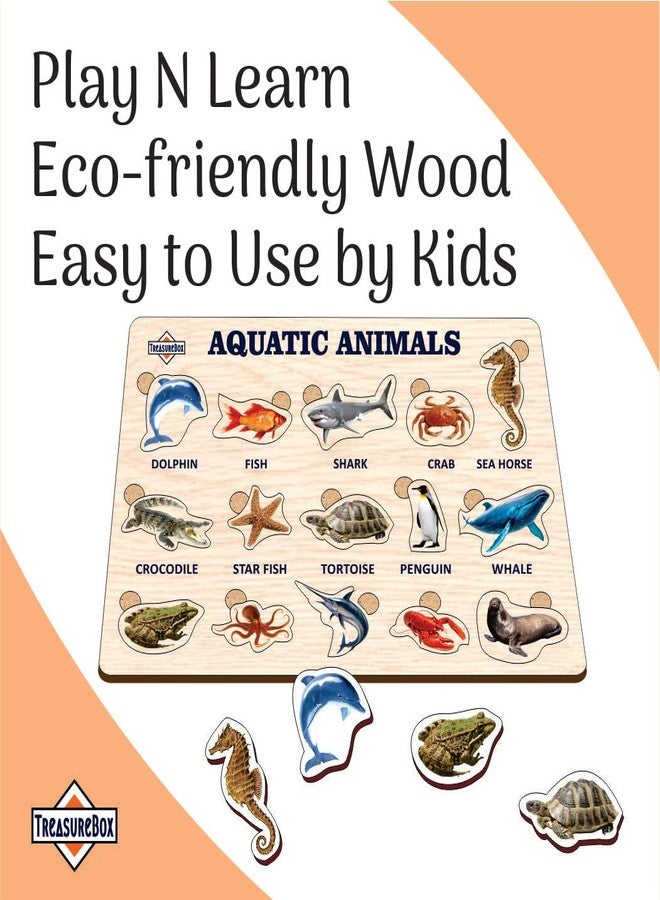 TreasureBox Wooden Puzzle Educational Board Learning Toy Tray for Kids, Size 22x30 cm (Aquatic Animals) - Image 4