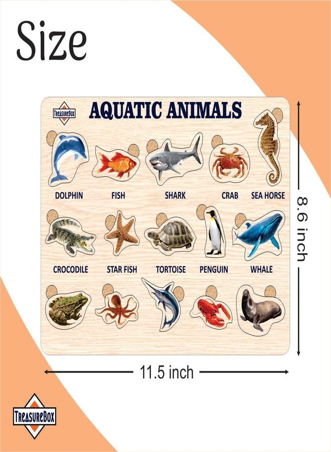 TreasureBox Wooden Puzzle Educational Board Learning Toy Tray for Kids, Size 22x30 cm (Aquatic Animals) - Image 2