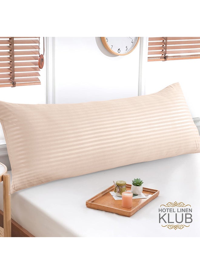 Hotel Linen Klub - Hotel Linen Klub Long Body 1Pc Stripe Pillowcase - 100% Microfiber  with envelope closure, Soft and Durable Quality, Size : 45 x 125cm , Cream - Image 1