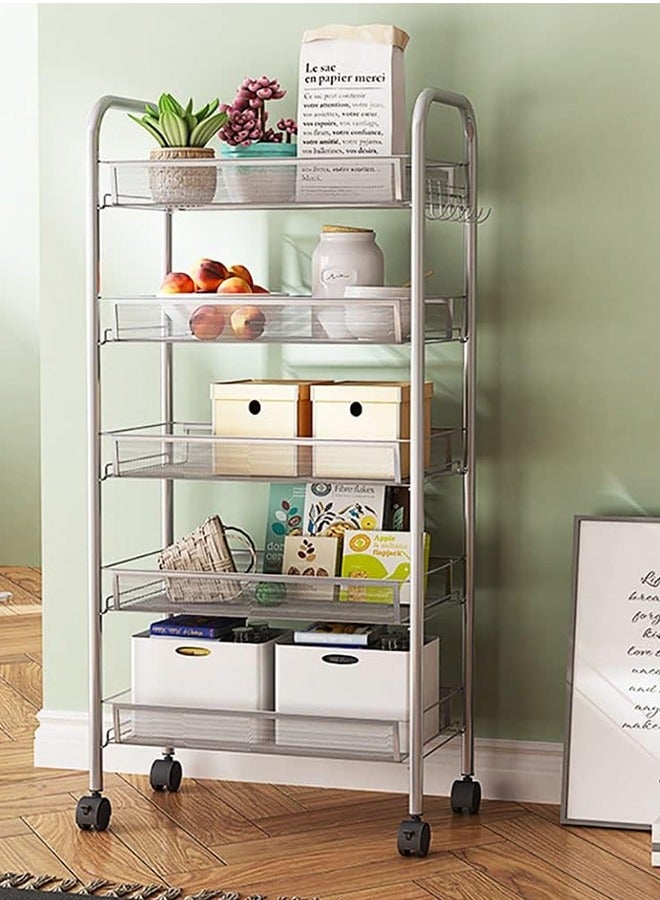 JCB CHIC Kitchen Storage Rack Rolling Fruit Vegetable Storage Basket Floorstanding Storage Shelf with Wheels for Living Room Bedroom Bathroom Kitchen Laundry Room Home Office Utility Cart - Image 2