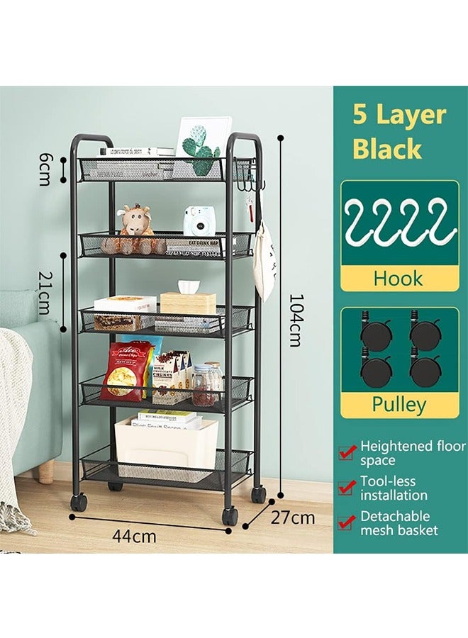 JCB CHIC Kitchen Storage Rack Rolling Fruit Vegetable Storage Basket Floorstanding Storage Shelf with Wheels for Living Room Bedroom Bathroom Kitchen Laundry Room Home Office Utility Cart - Image 3