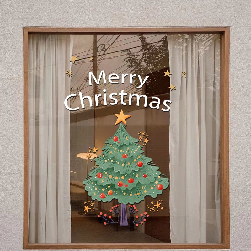 2026 New Year And Christmas Decorative Glass Stickers Abstract Christmas Tree Electrostatic Stickers Window Stickers Door Stickers Window Stickers Wall Stickers - Image 2