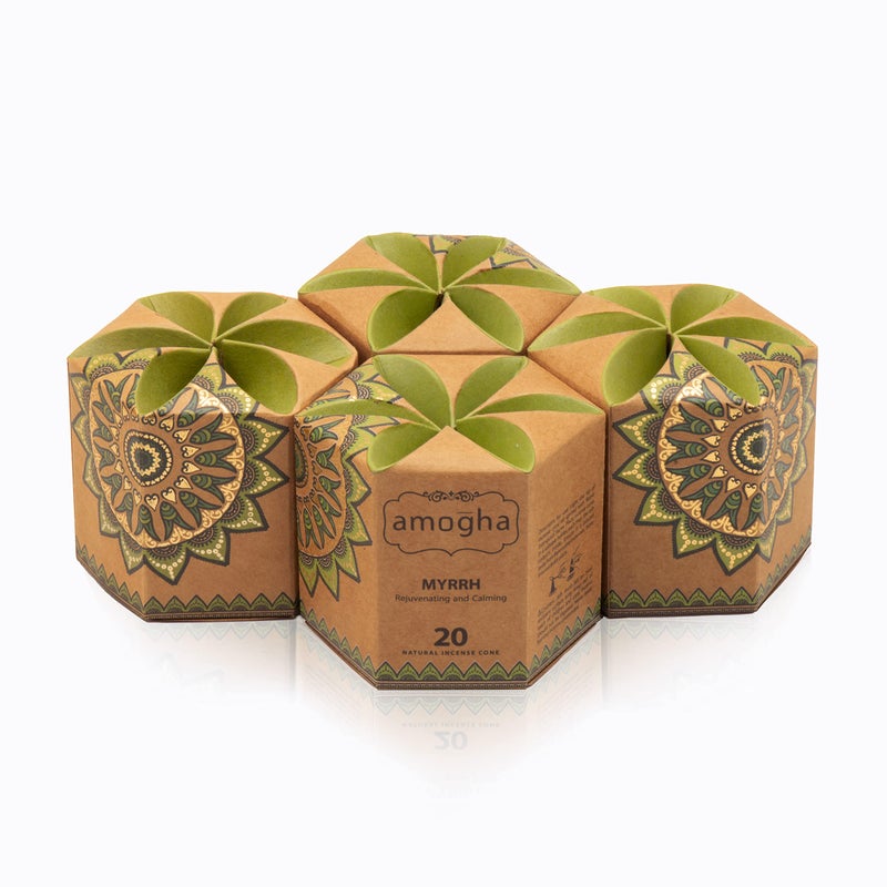 Amogha Incense Cone in a Hexa krafted Box with Flower Lock top-Set of 4 - Fragrance Myrrh - Image 5