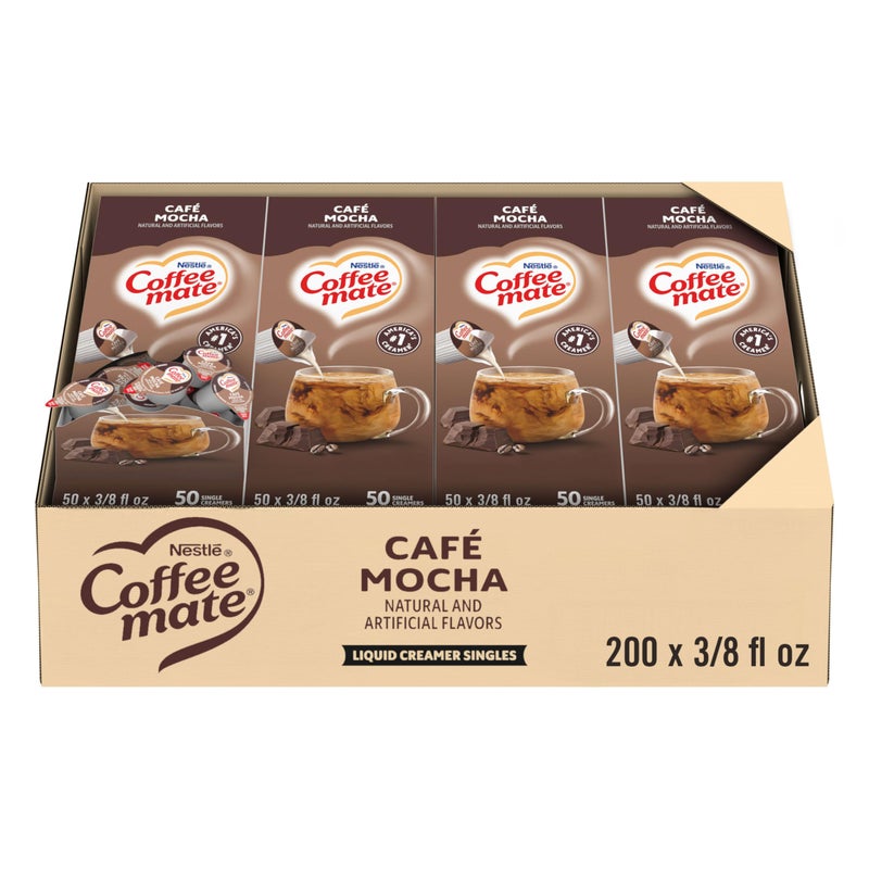 Coffee Mate Nestle Coffee mate Coffee Creamer, Cafe Mocha, Liquid Creamer Singles, Non Dairy, No Refrigeration, 0.375 fl oz Tubs (Pack of 200) - Image 1