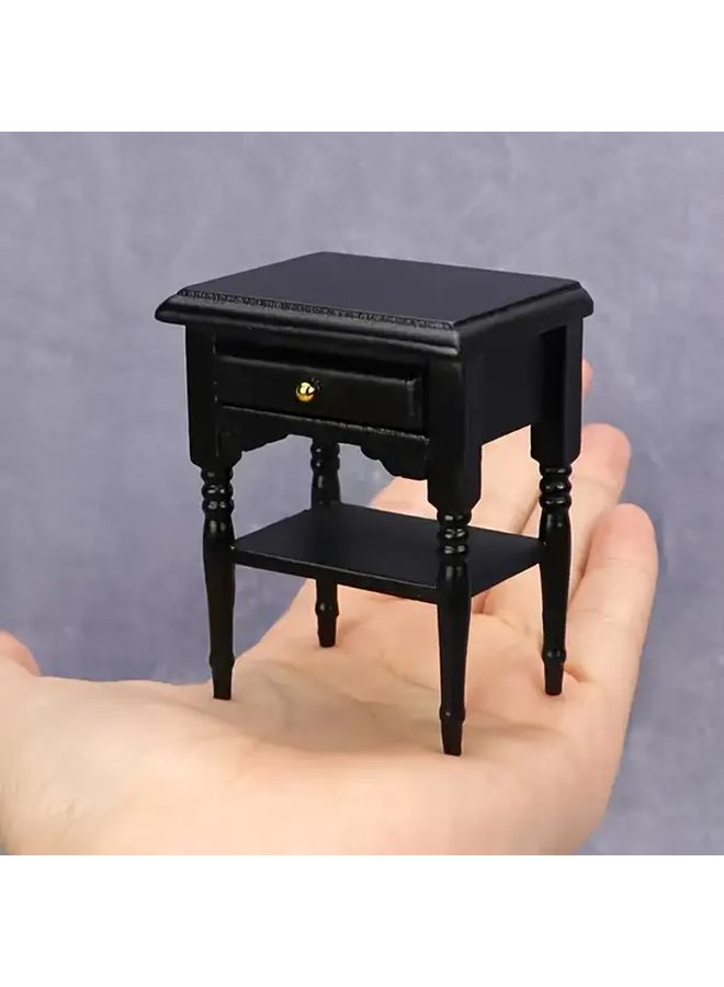 Black 1 12 Scale Dollhouse Nightstand With Drawers And Shelf for Bedroom Decor - Image 5