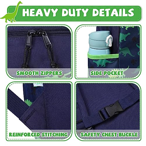 VASCHY Dinosaur Toddler Backpacks, Cute Water Resistant Little Boys Girls Backpack Chest Strap for Kindergarten,Rucksack Schoolbag Bookbag for Kids Green - Image 4