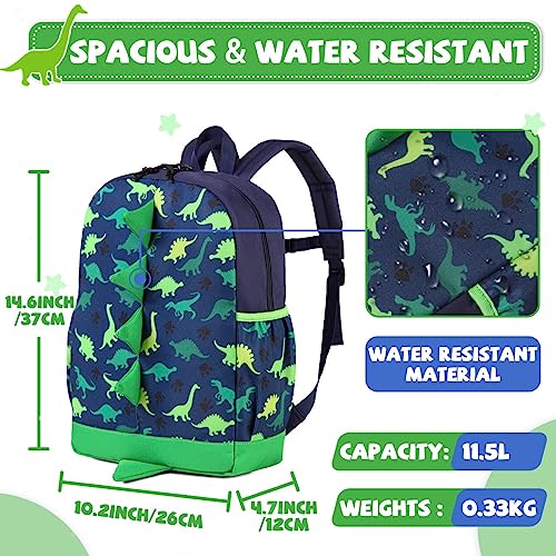 VASCHY Dinosaur Toddler Backpacks, Cute Water Resistant Little Boys Girls Backpack Chest Strap for Kindergarten,Rucksack Schoolbag Bookbag for Kids Green - Image 2