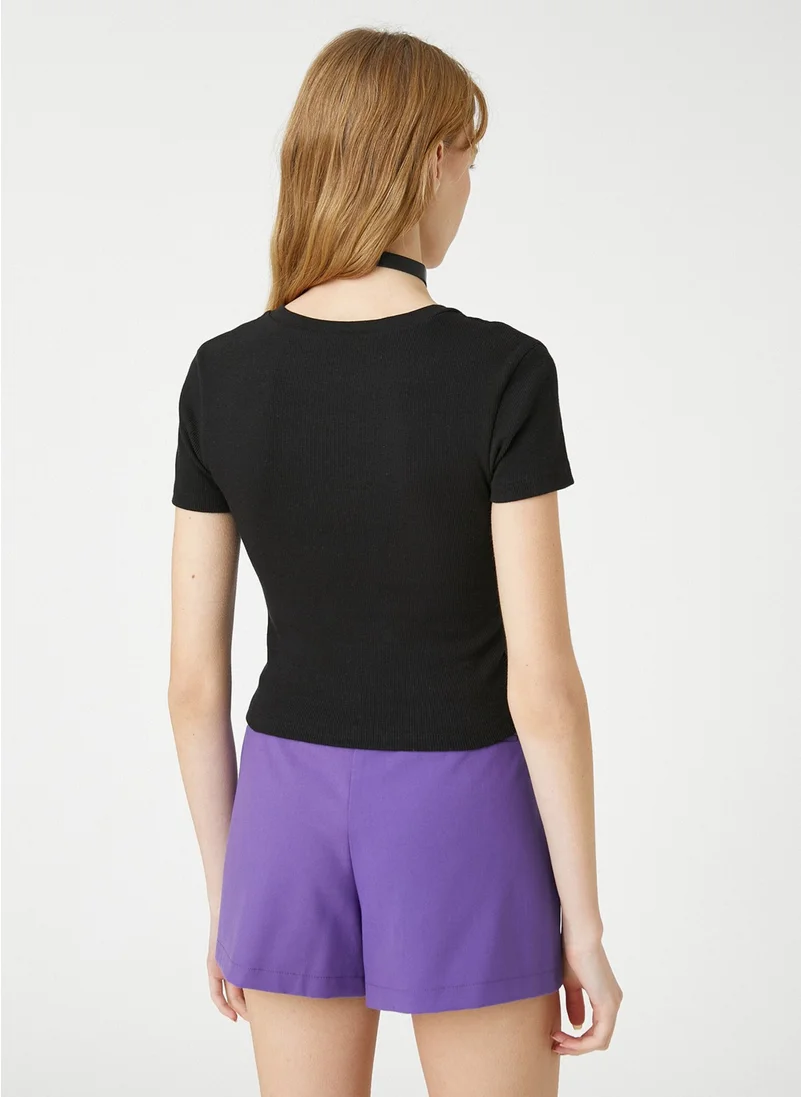 KOTON V-Neck Plain Black Women's T-Shirt 3SAL10132IK