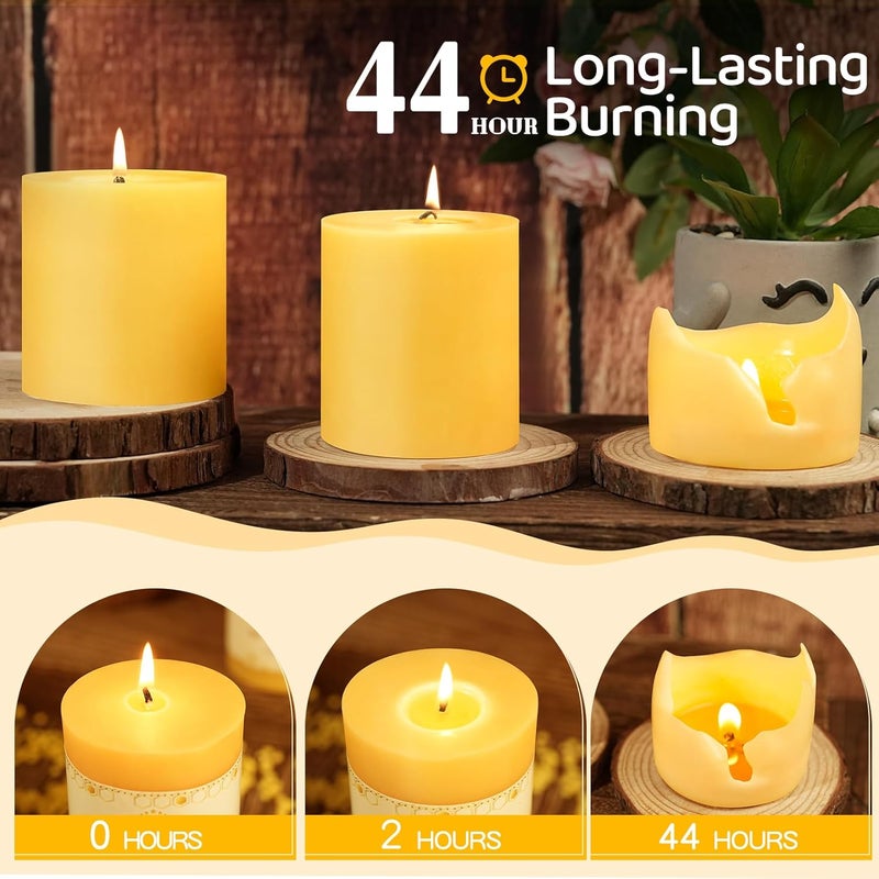 MAKALONE 6 Pack Natural Beeswax Candles,270 Hours Long Burning-Bees Wax Candles for Home,100% Pure Beeswax Pillar Candle for Emergency,Paryer,Parties,Unscented Dripless Smokeless Pillar Candle Bulk 2.8x3in - Image 5