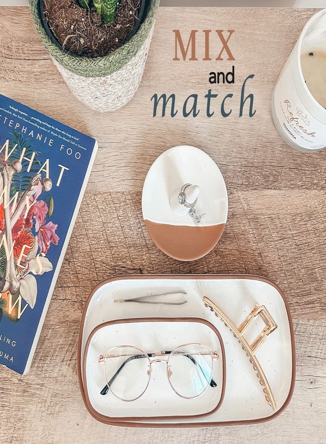 Mora Mini Ceramic Decorative Tray, 6.4 x 3.2 Inch Palm Sized Rectangle Dish for Jewelry, Perfume, Makeup, Accessories, Candle, Cute Organizer for Bathroom Vanity, Bedside, or Kitchen Counter, White - Image 4