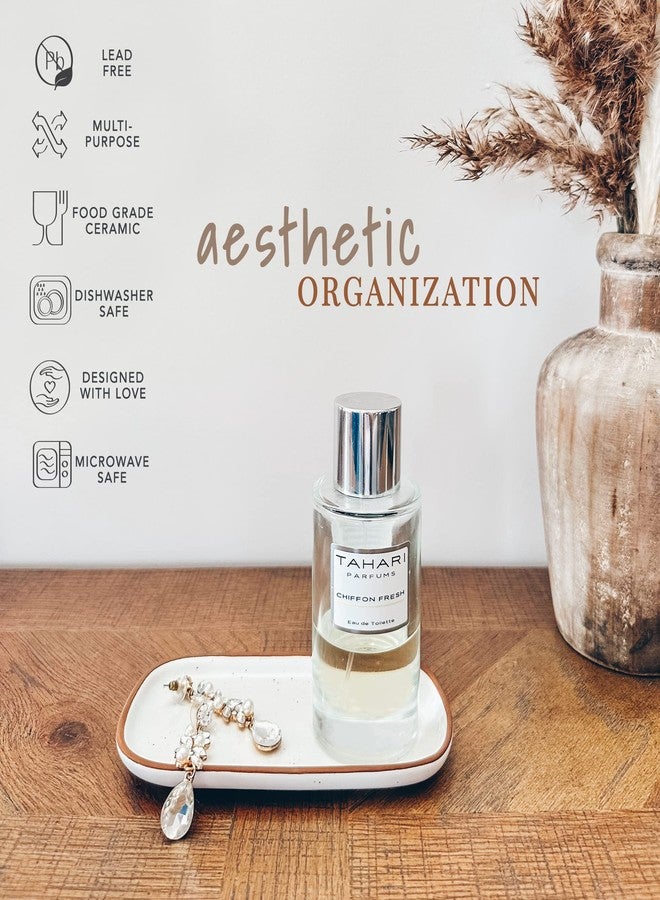 Mora Mini Ceramic Decorative Tray, 6.4 x 3.2 Inch Palm Sized Rectangle Dish for Jewelry, Perfume, Makeup, Accessories, Candle, Cute Organizer for Bathroom Vanity, Bedside, or Kitchen Counter, White - Image 3