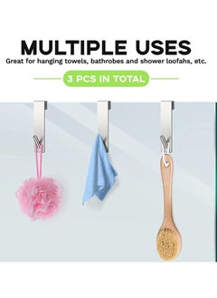 KASTWAVE Shower Door Hooks Shower Towel Hangers Over Glass Door Shower Towel Rack Stainless Steel Towel Holder Towel Hanger Hooks for Bathroom Frameless Glass Shower Decor 3 Pieces 5.1 Inches (Silver)  - Image 3