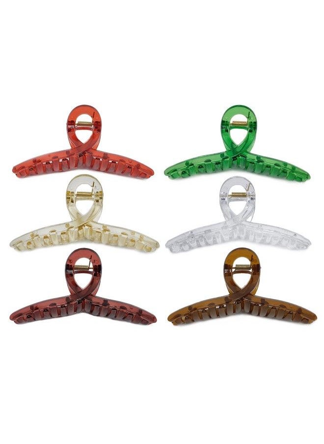 ANNACREATIONS - Fashionable Fancy Korean Stylish Large Shark Teeth Transparent Hair Clips Big Size Thick Hair On Slip Strong Hold Claw Clutches Hair Accessories For Women Girl (Pack Of 6) - Image 1