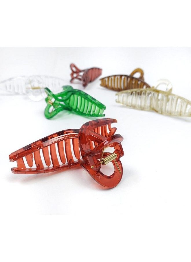 ANNACREATIONS - Fashionable Fancy Korean Stylish Large Shark Teeth Transparent Hair Clips Big Size Thick Hair On Slip Strong Hold Claw Clutches Hair Accessories For Women Girl (Pack Of 6) - Image 1