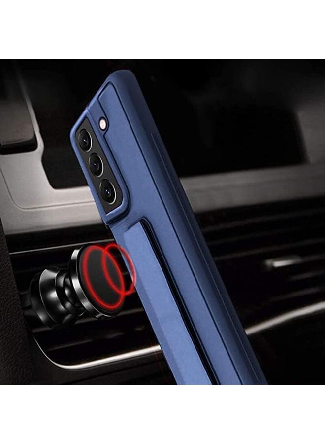 اس-توب حافظة حماية رفيعة من السيليكون والجلد الصناعي مع حزام معصم معزز لهاتف Samsung Galaxy S21 Fe 5G أزرق داكن - Image 2