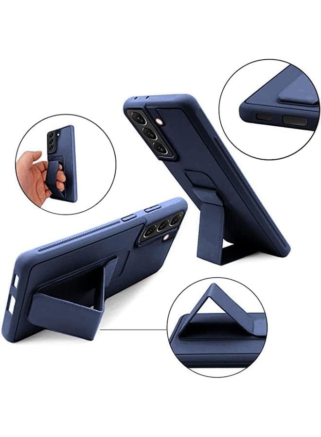 اس-توب حافظة حماية رفيعة من السيليكون والجلد الصناعي مع حزام معصم معزز لهاتف Samsung Galaxy S21 Fe 5G أزرق داكن - Image 3