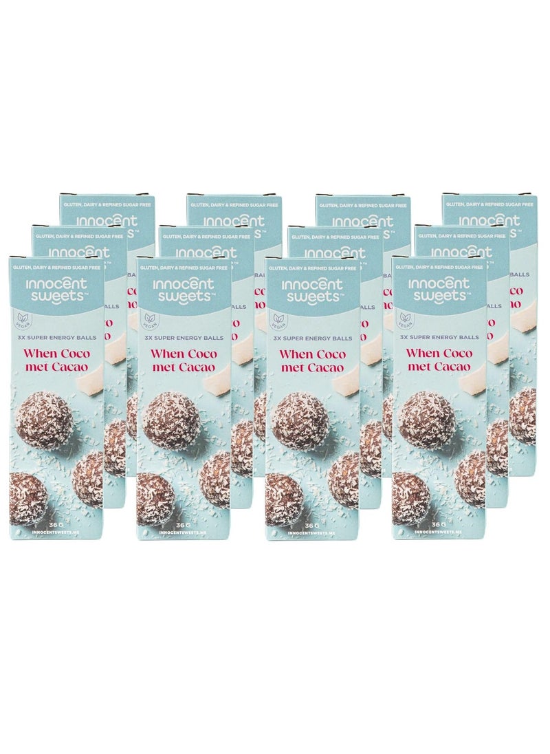 Innocent Sweets - Innocent Sweets Coconut and Cacao Energy Balls, Gluten, Dairy and Refined Sugar Free, 100% Vegan, 36g, 3 Pieces in 1 Packet, Box of 12 Packets - Image 1