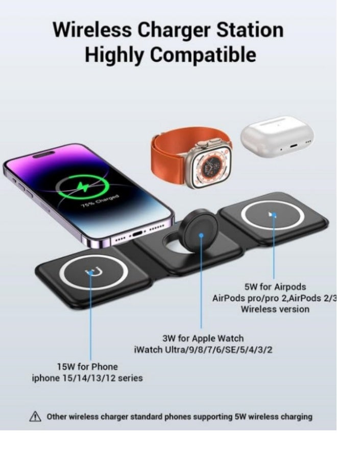 General 3 in 1 Magnetic Wireless Charger Fast Charging Pad Foldable Phone Smart Watch Charge Station3 in 1 Foldable Wireless Charger, Magsafe Charger Charging Station for Multple Devices,Travel Charger for  - Image 2