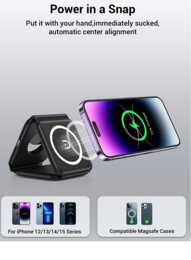 General 3 in 1 Magnetic Wireless Charger Fast Charging Pad Foldable Phone Smart Watch Charge Station3 in 1 Foldable Wireless Charger, Magsafe Charger Charging Station for Multple Devices,Travel Charger for  - Image 5