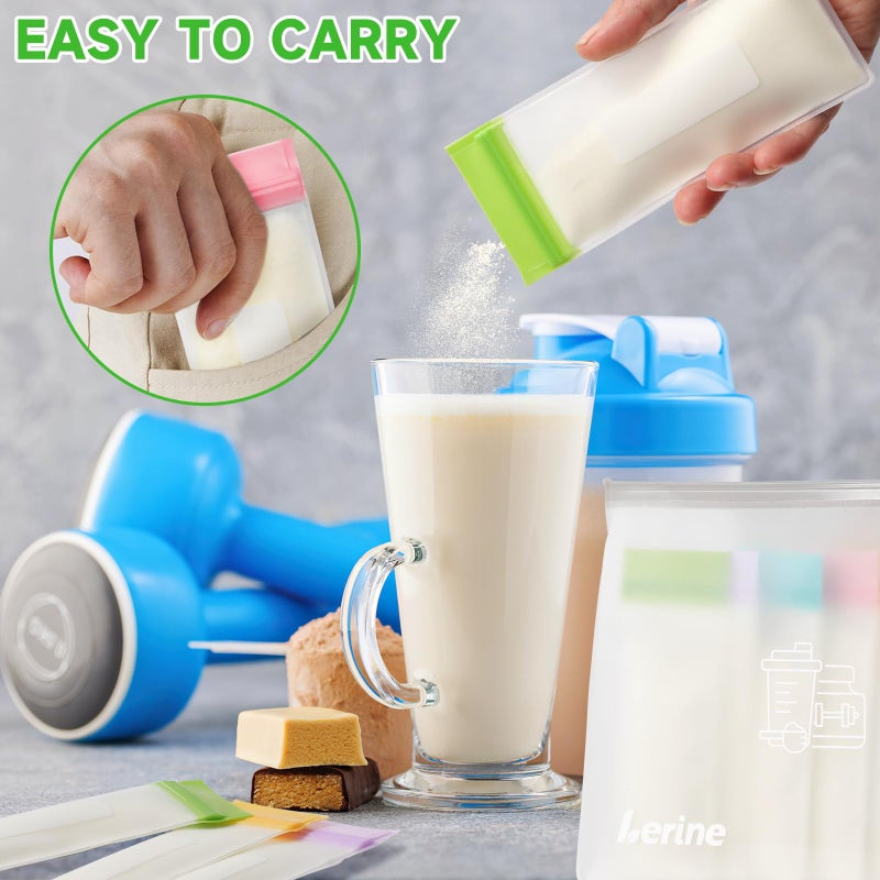 Lerine Reusable Protein Powder Container To Go, Protein Powder Travel Container Set, 14Pcs Single Dose Bags & 2Pcs Large Zip Bags, Portable Supplement Storage Containers with Funnel, Spoon - Image 5