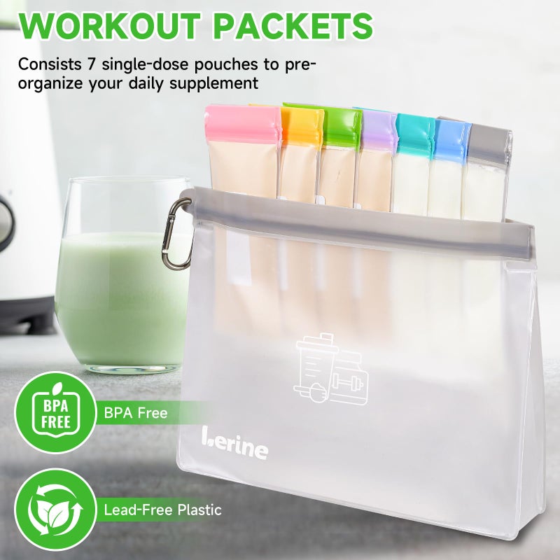 Lerine Reusable Protein Powder Container To Go, Protein Powder Travel Container Set, 14Pcs Single Dose Bags & 2Pcs Large Zip Bags, Portable Supplement Storage Containers with Funnel, Spoon - Image 3