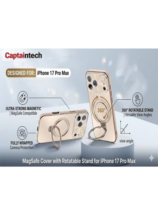Captaintech iPhone 17 Pro Max MagSafe Case – Elegant Desert Gold Cover with 360° Rotatable Hinge Stand, Full Camera Protection - Image 1