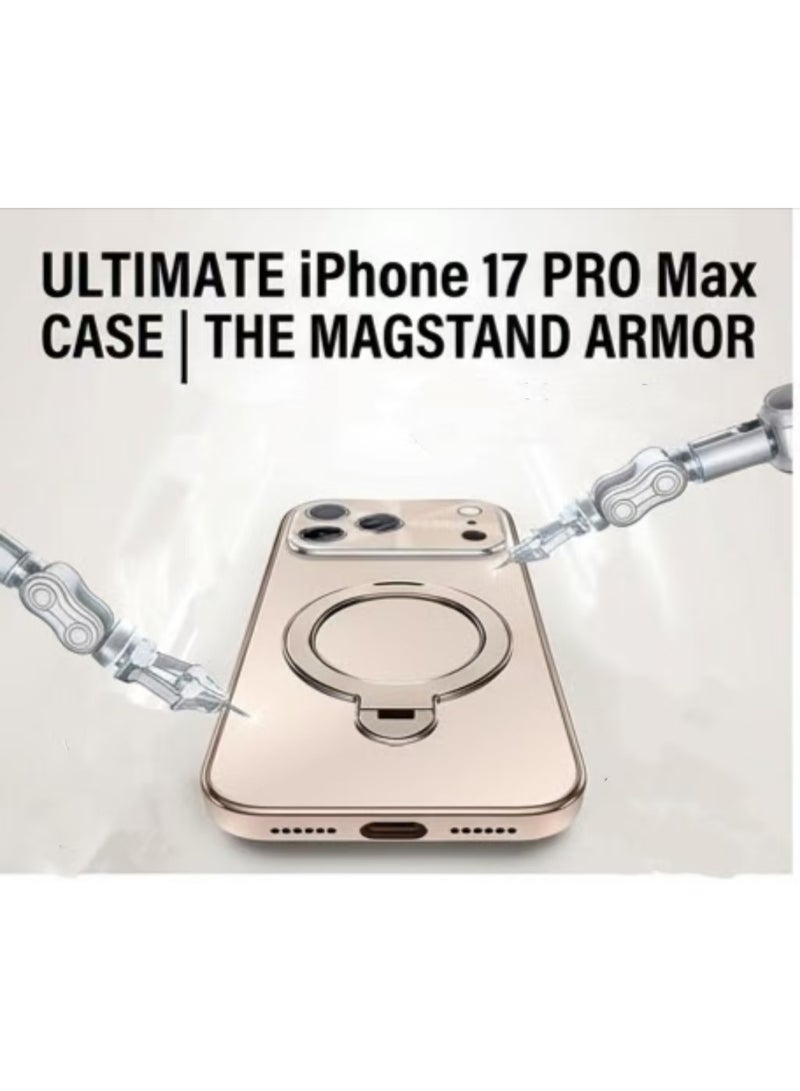 Captaintech iPhone 17 Pro Max MagSafe Case – Elegant Desert Gold Cover with 360° Rotatable Hinge Stand, Full Camera Protection - Image 4