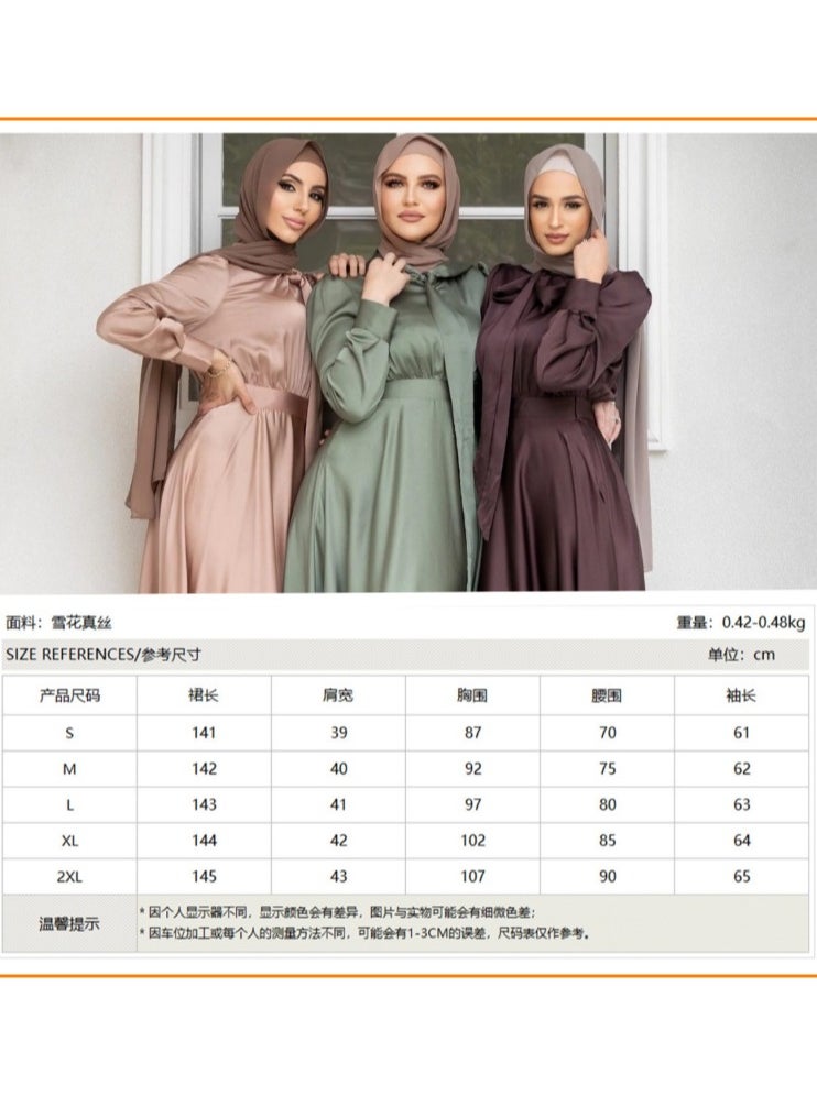 Generic - Elegant Muslim Satin Maxi Dress – Modest Fashion with Flared Hem, Available in Three Colors and Multiple Sizes - Image 1